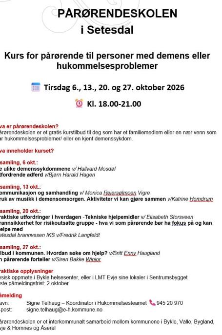 Lenkje til artikkel: Pårørandeskulen med kurs i Setesdal i oktober