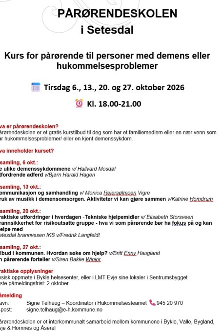 Lenkje til artikkel: Pårørandeskulen med kurs i Setesdal i oktober
